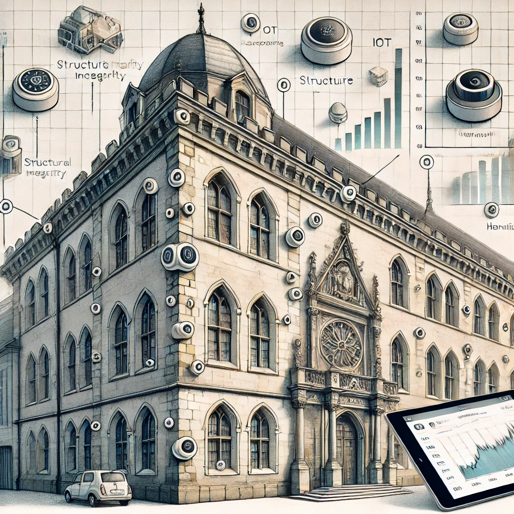 Sensory Internetu Rzeczy (IoT) zamontowane w zabytkowym budynku do monitorowania jego stanu technicznego.